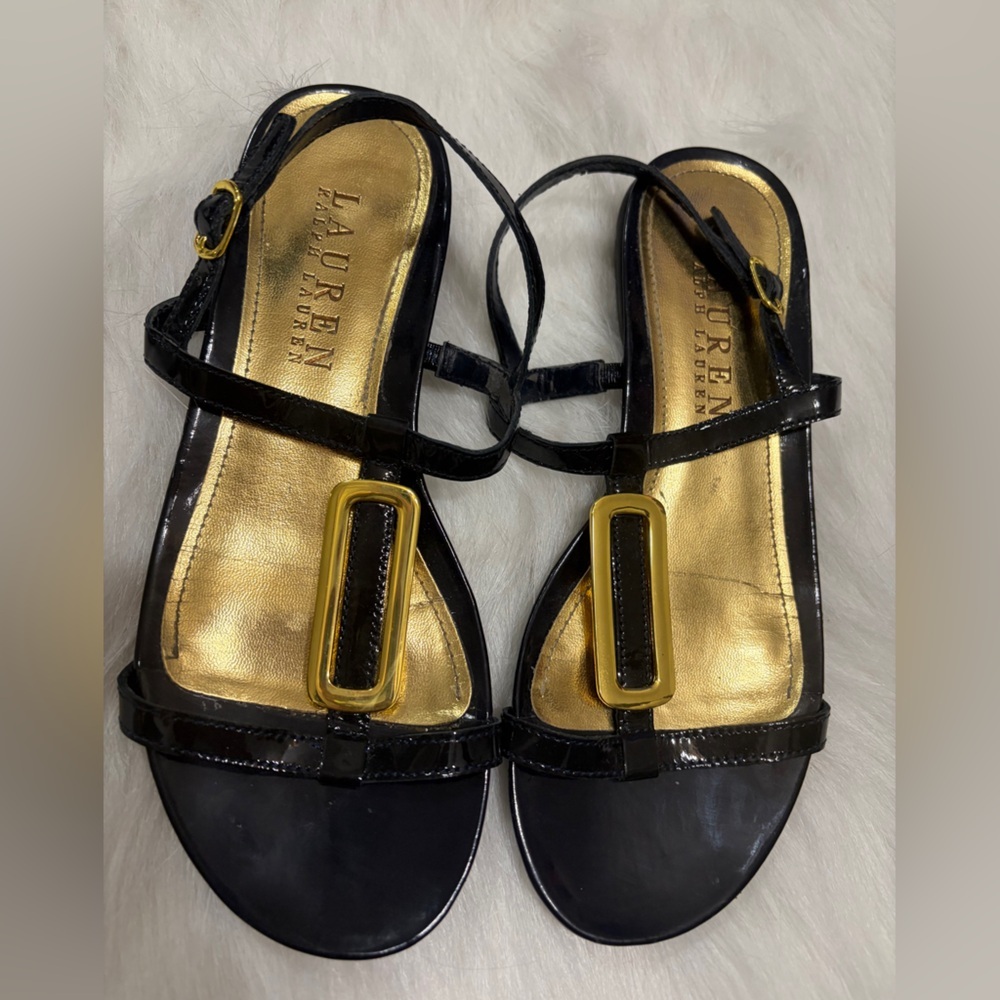 Lauren Ralph Lauren Black and Gold Sandals - Picture 2 of 6
